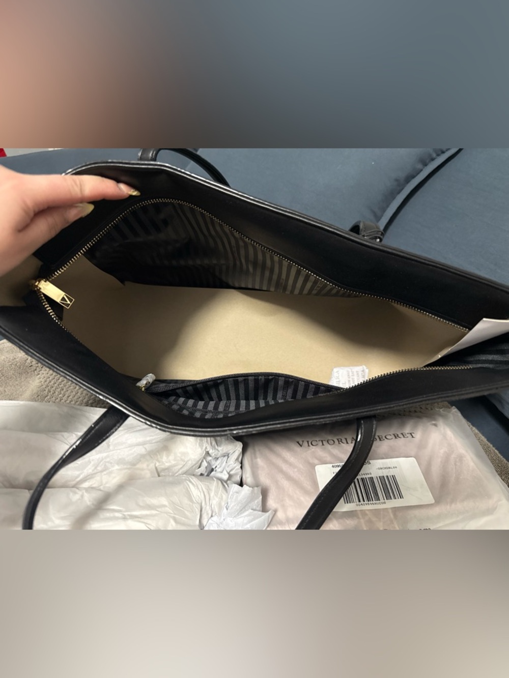 Victoria's Secret Black Embossed Logo Tote with Gold Accents - Picture 3 of 3